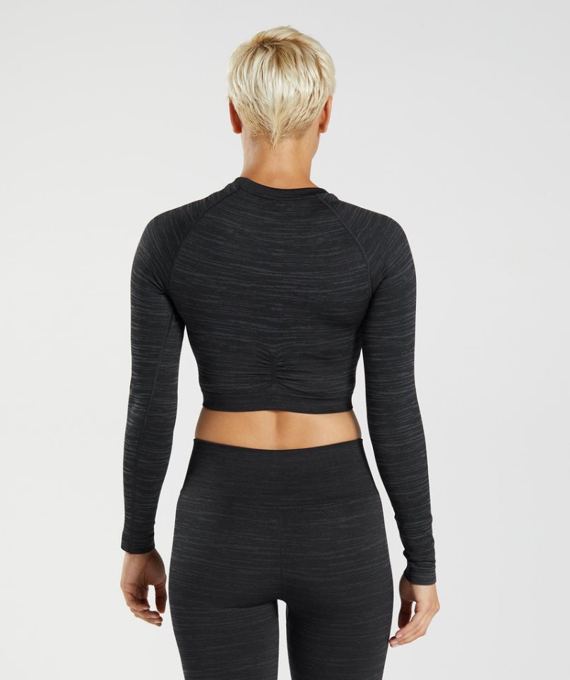 Przycięte Topy Gymshark Adapt Marl Seamless Long Sleeve Damskie Czarne | PL 367SYP